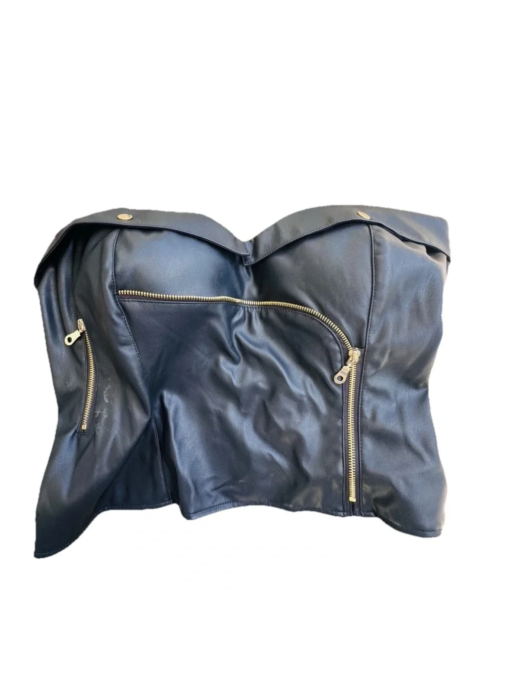 Ashley Stewart Curvy Girl Faux Leather Bustier CropTop Black Gold Hardware 4X - Picture 2 of 15